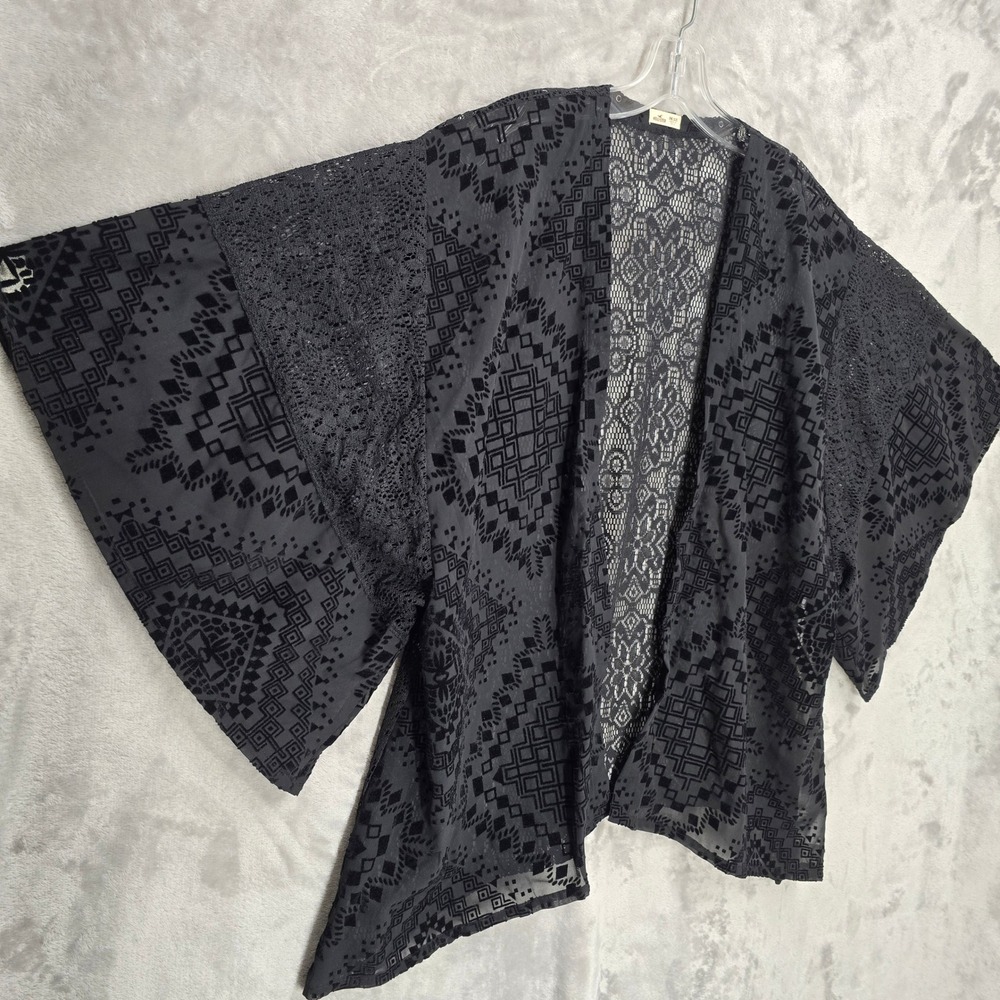Hollister Kimono Cardigan Women OS Black Lace Geometric Open Front Whimsigoth - Picture 12 of 16